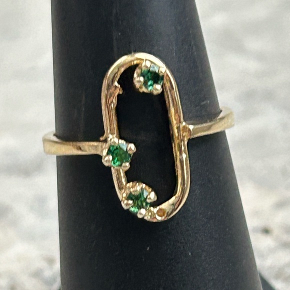 Vintage Multi Emerald Ring, Gold Plated Pure Silver Ring, Size 6 3/4 - Picture 8 of 9
